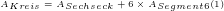 A_{Kreis}=A_{Sechseck}+6\times A_{Segment 6} (1) A_{Kreis}=A_{Sechseck}+6\times A_{Segment 6} (1)